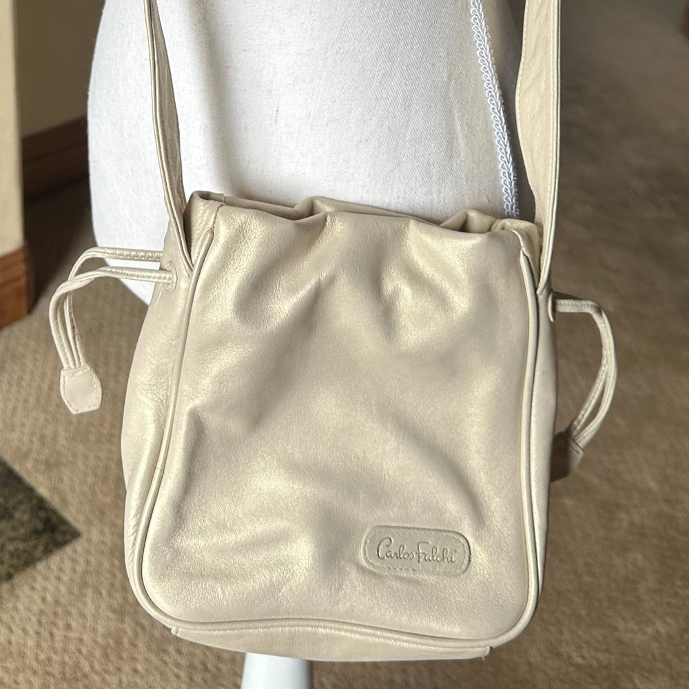 Carlos Falchi Golden Cream pearlized Crossbody Drawstring Bag
